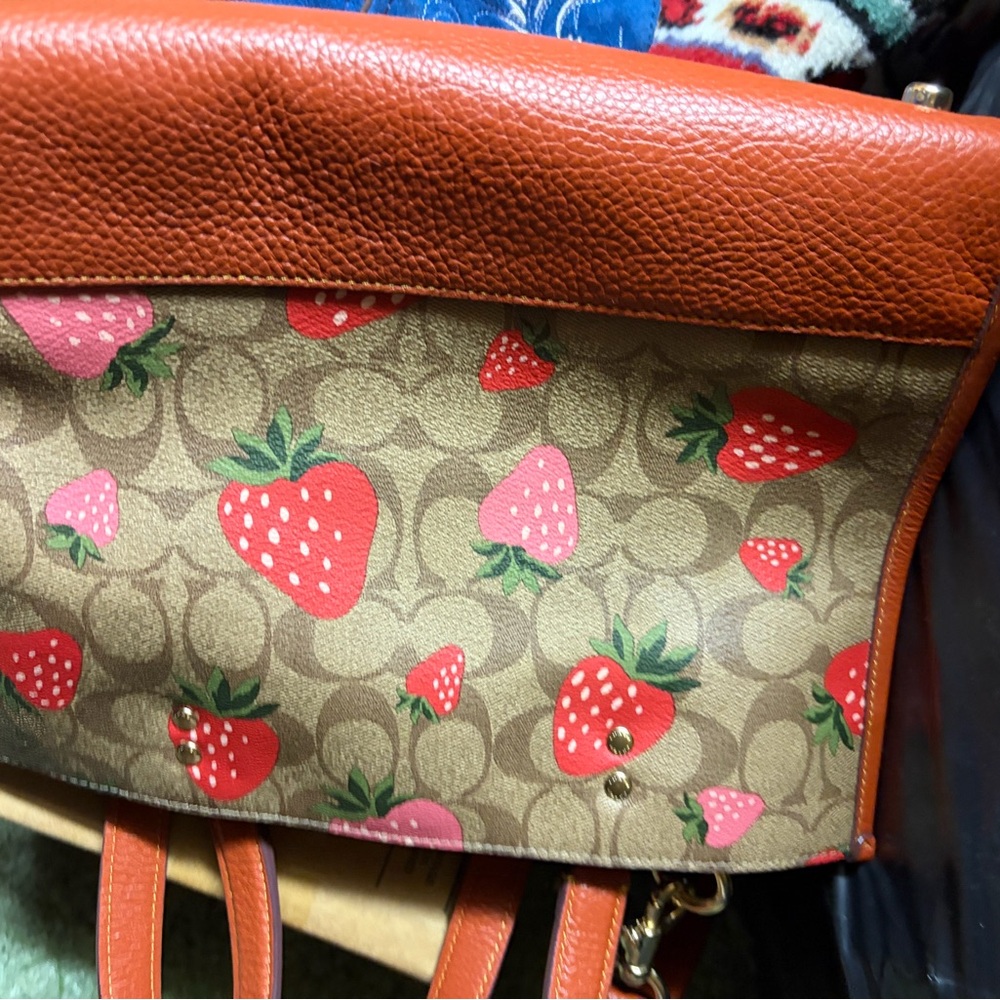 Coach Brown and Red Strawberry Tote
